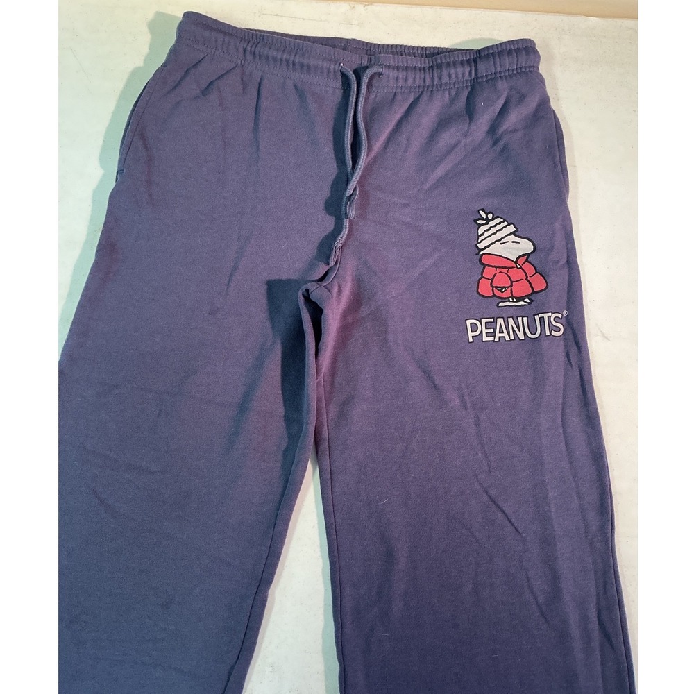 Peanuts Snoopy Winter Puffer Jacket Sweatpants Blue Mens Medium Lounge Joggers